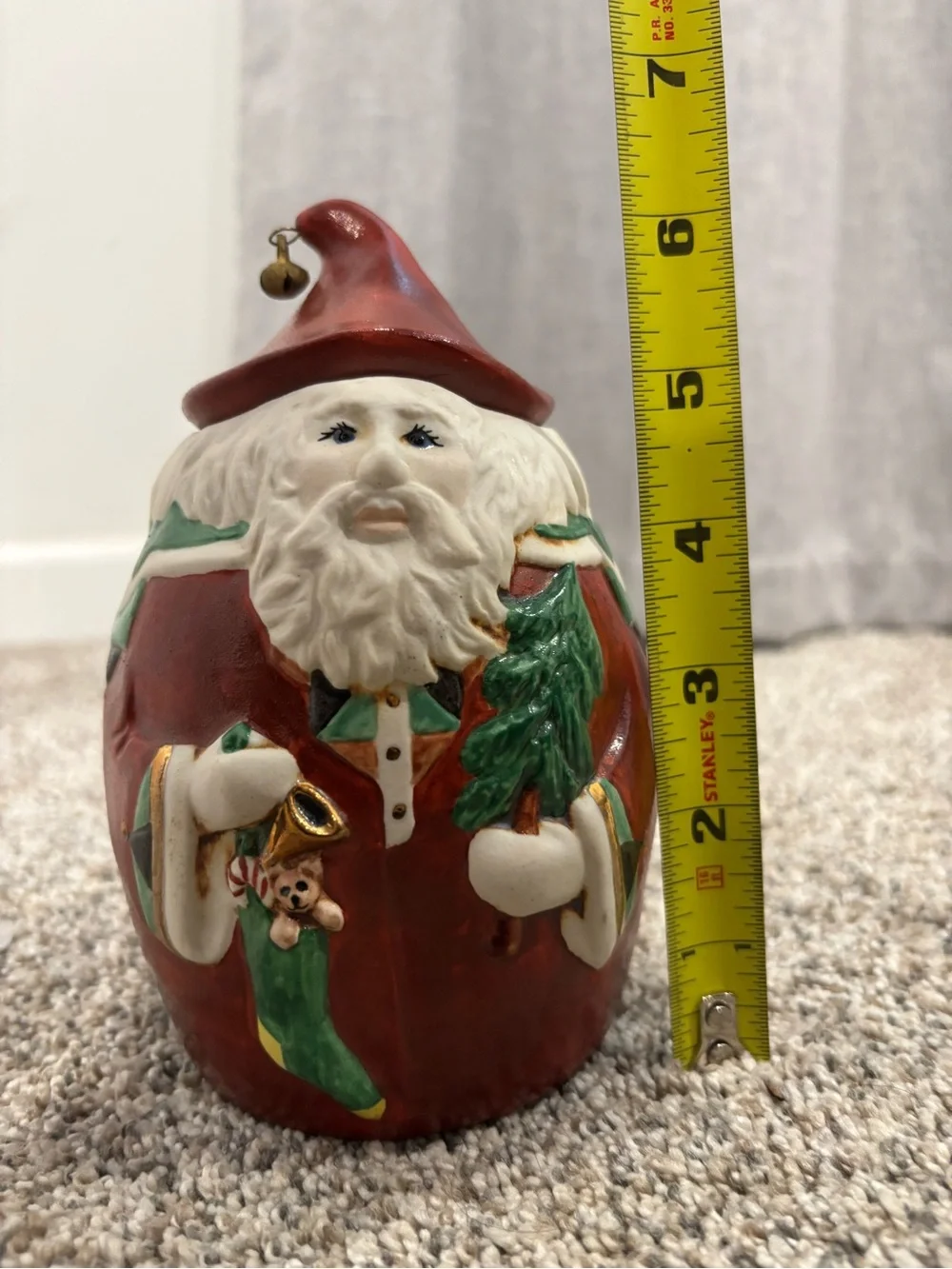 Vintage Hand Painted Festive Red Santa Clause Figurine Holiday Candy Jar Decor